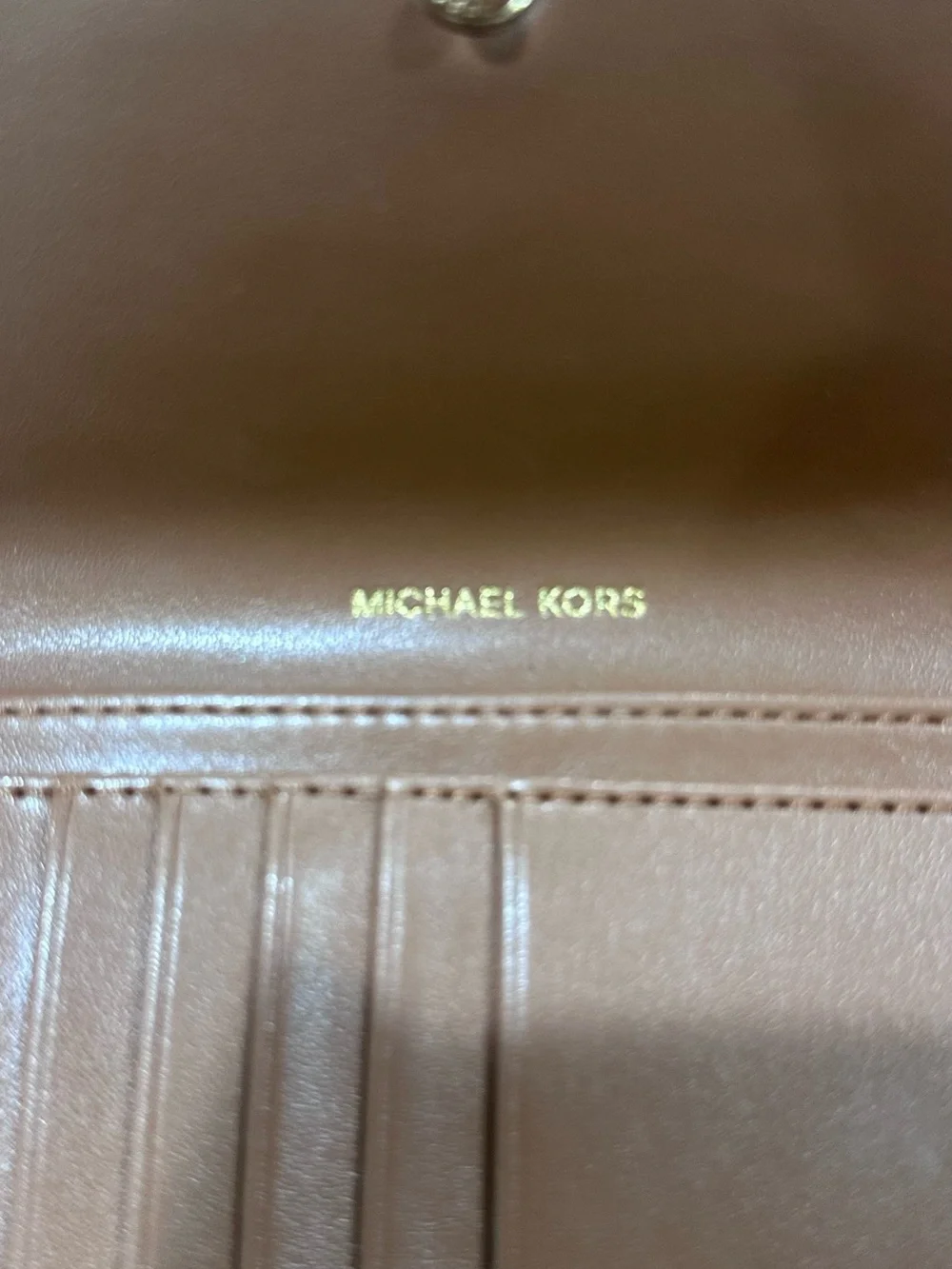 Michael Kors Cognac and Dark Brown Zip Continental Wallet with Gold Hardware